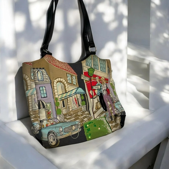 Colorful Y2K Graphic Tote Bag beaded Hollywood - Picture 1 of 9